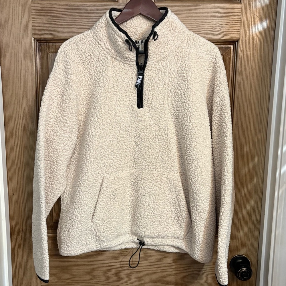 PINK Victoria Secret Cream Color Pullover Sherpa women’s Large
